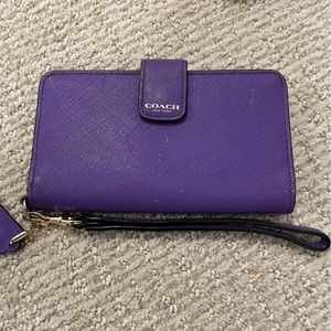 Coach Leather Bifold Purple Wrist Wallet Phone Case